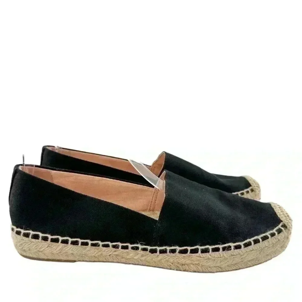 J crew womens flats size 9 black canvas Espadrilles resort wear coastal granny